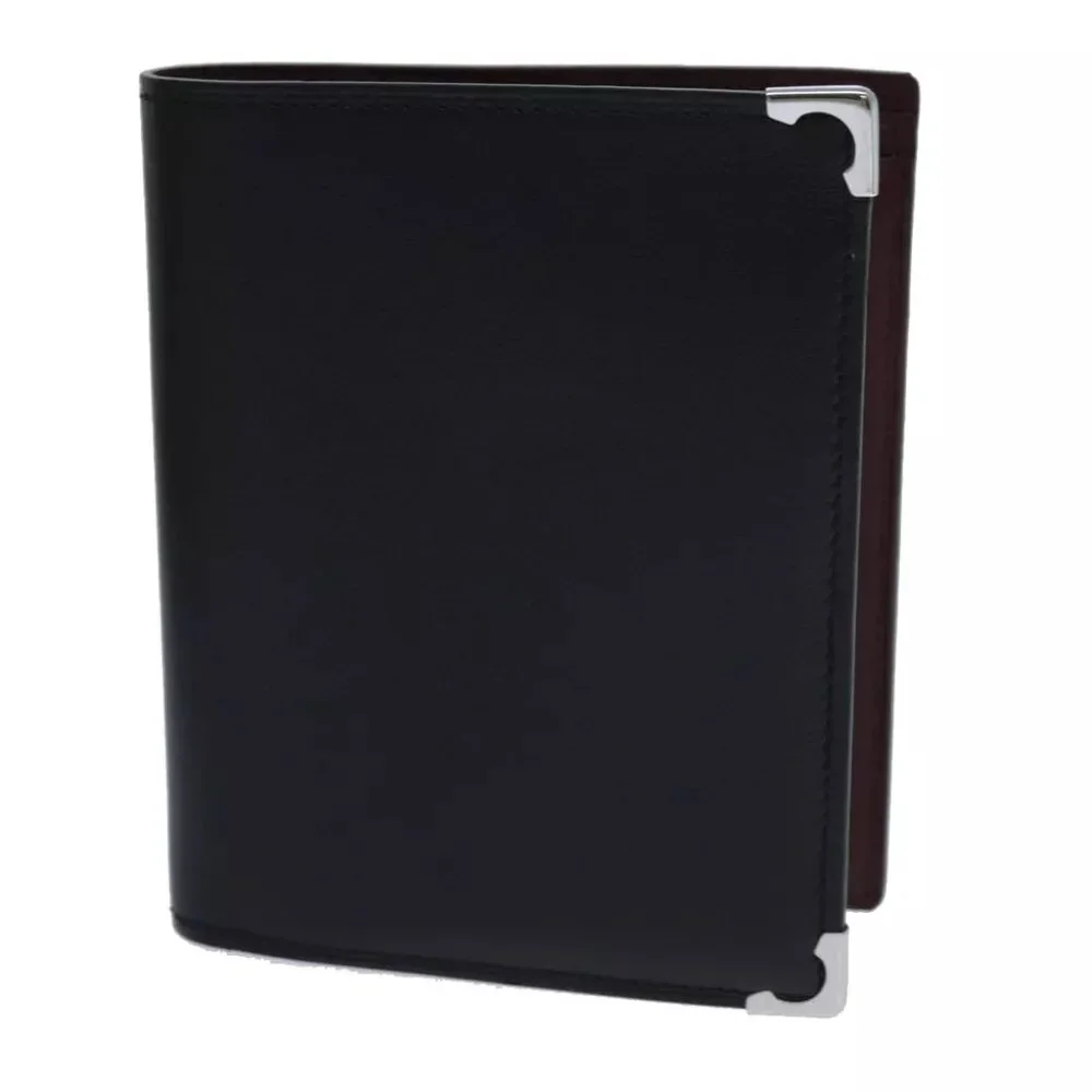 CARTIER Card Case Leather Black Auth